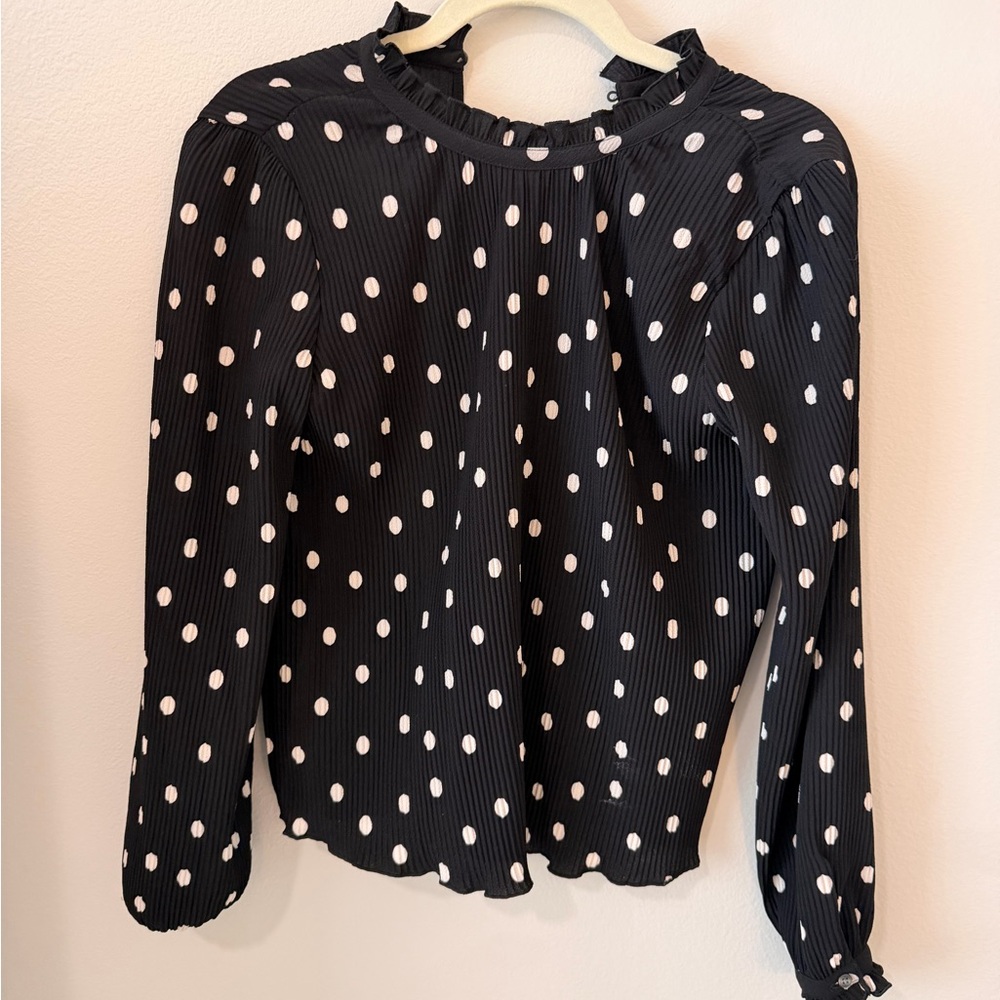 Ann Taylor Black Blouse with White Polka Dots
